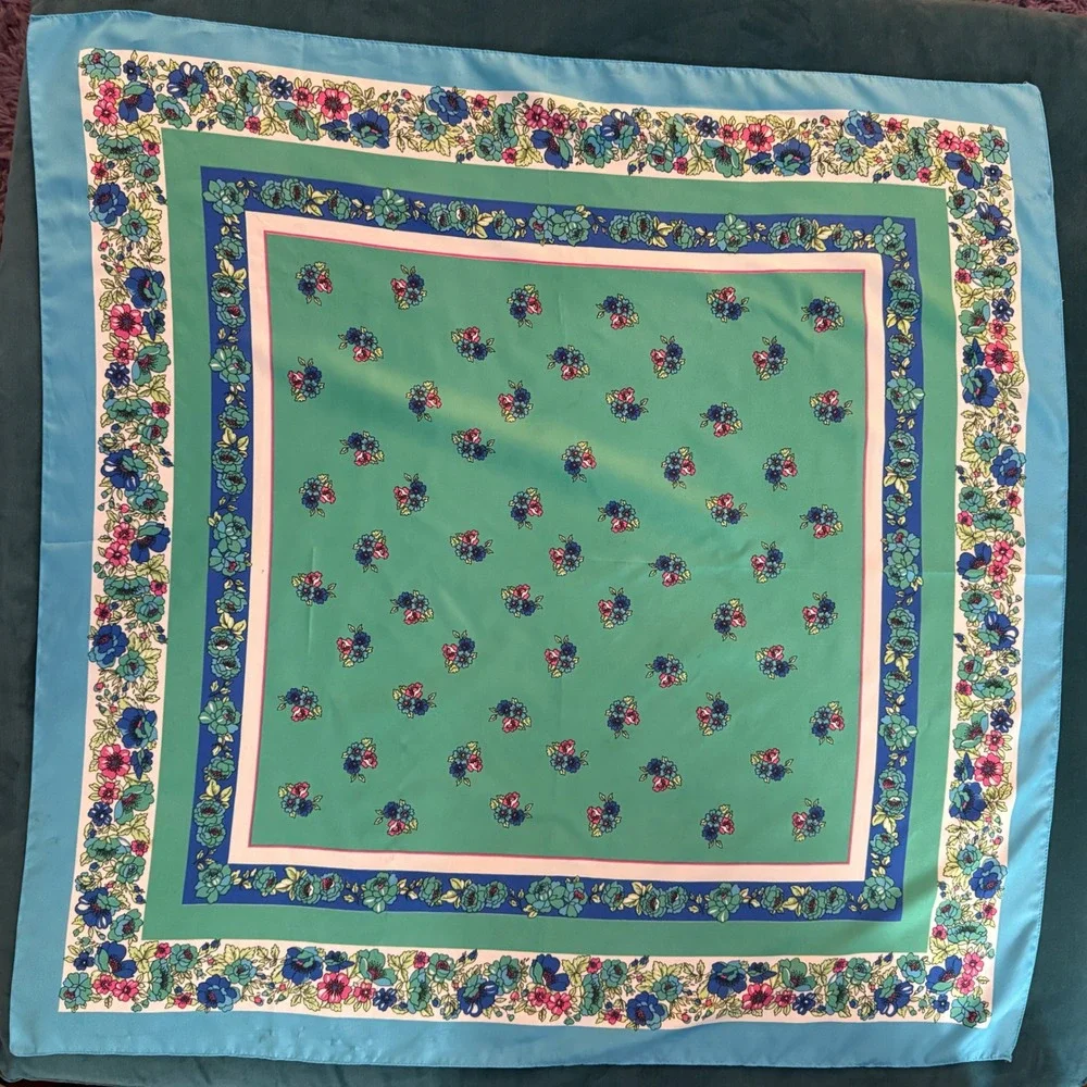 Vintage Floral and‎ Tropical Scarf Lot of 3 Green Blue Pink Teal Bundle